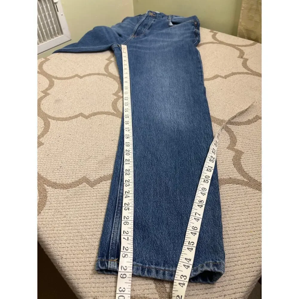 Zara Girlfriend fit high rise straight leg Rigid Button fly Blue Jeans, size 4,